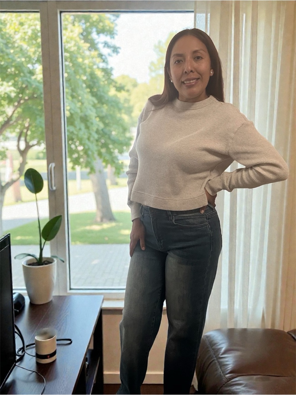 Abercrombie & Fitch Cream Waffle-Knit Crew Sweatshirt
